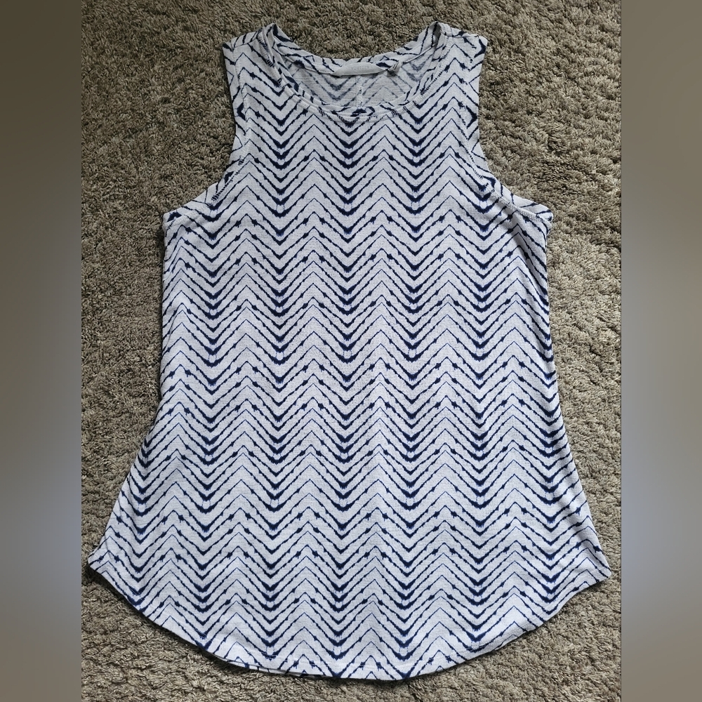Athleta Breezy Navy and White Chevron Tank Top